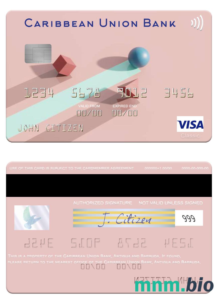 Antigua and Barbuda Caribbean Union Bank przykład karty visa w formacie PSD